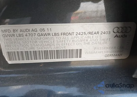 2011 Audi A4 2.0T Premium z USA, uszkodzony, nr VIN WAUAFAFLXBN056864